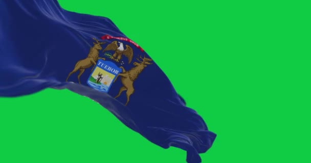 Флаг Мичигана Развевается Изолированно Зеленом Фоне Бесшовная Анимация Зеленый Экран — стоковое видео