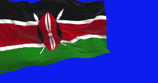 Bandiera Nazionale Keniota Sventolata Isolata Sfondo Blu Animazione Rendering Senza — Video Stock