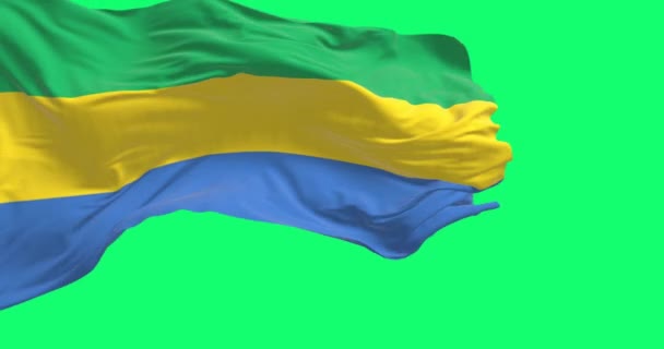 Bandera Nacional Gabón Ondeando Aislada Sobre Fondo Verde Animación Renderizado — Vídeos de Stock