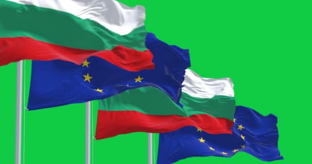 Флаги Болгарии Европейского Союза Размахивают Изолированными Зеленом Фоне Бесшовная Анимация — стоковое видео