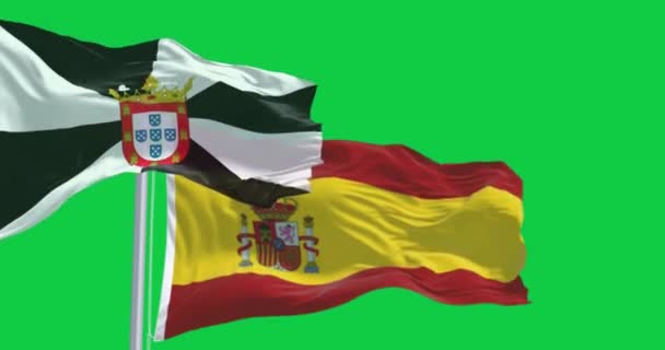 Ceuta Spaanse Nationale Vlaggen Zwaaien Geïsoleerd Groene Achtergrond Naadloze Weergave — Stockvideo