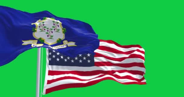 Коннектикут Флаги Сша Размахивают Изолированными Зеленом Фоне Бесшовная Анимация Зеленый — стоковое видео