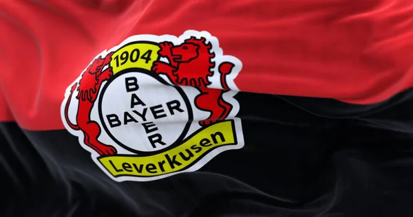 Leverkusen Noviembre 2023 Primer Plano Bandera Bayer Leverkusen Ondeando Ilustrativo Imagen De Stock