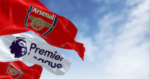 Londres Reino Unido Julho 2023 Arsenal Football Club Bandeiras Premier Imagem De Stock