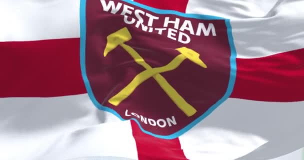 Londres Reino Unido Janeiro 2024 Close West Ham United Bandeira — Vídeo de Stock