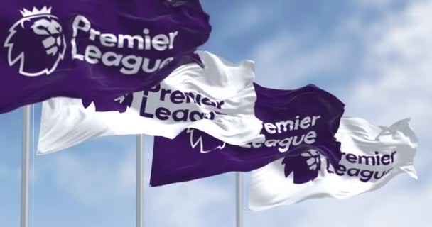 Londres Reino Unido Febrero 2023 Banderas Premier League Ondeando Premier — Vídeos de Stock