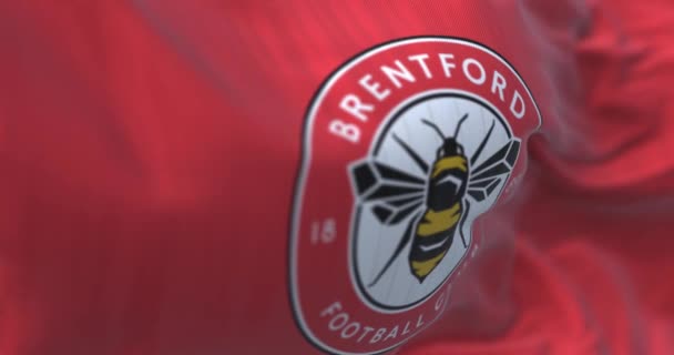 Londres Reino Unido Fevereiro 2023 Close Brentford Football Club Flag — Vídeo de Stock