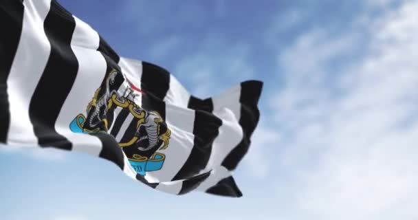 Newcastle Storbritannien Sept 2023 Newcastle Football Club Flagga Vinka Klar — Stockvideo