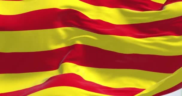Close Van Catalaanse Vlag Wapperend Wind Catalonië Een Autonome Gemeenschap — Stockvideo