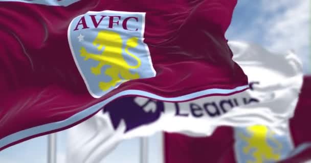 Birmingham Października 2023 Flagi Aston Villa Premier League Machają Pogodny — Wideo stockowe