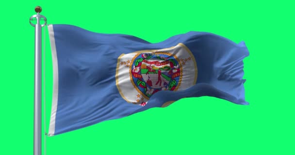Bandera Del Estado Minnesota Ondeando Aislada Sobre Fondo Verde Animación — Vídeo de stock