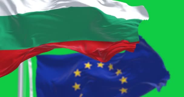 Флаги Болгарии Европейского Союза Размахивают Изолированными Зеленом Фоне Бесшовная Анимация — стоковое видео