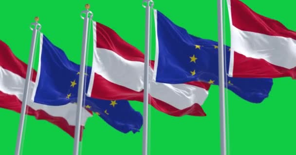 Vlajky Rakouska Evropské Unie Vlní Izolovaně Zeleném Pozadí Evropská Země — Stock video