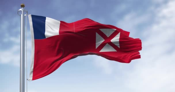 瓦利斯和富图纳国旗在晴朗的日子飘扬 法国在南太平洋的海外集合体 无缝3D渲染动画 慢动作回路 — 图库视频影像