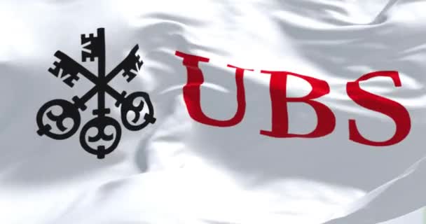 Цюрих Лютого 2024 Крупним Планом Ubs Прапор Махає Швейцарський Ультразвуковий — стокове відео