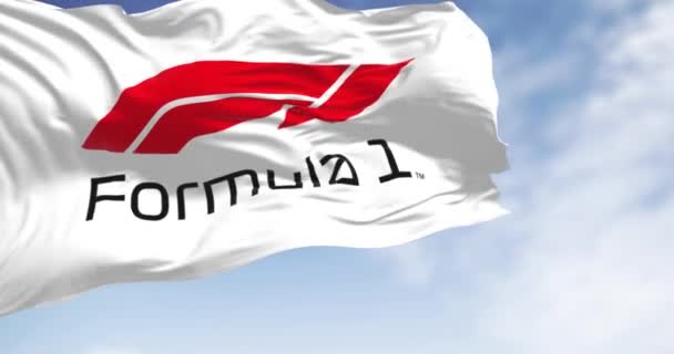 2月2日2024日 F1白旗が晴れた日を振っている 編集アニメーション シームレス3Dレンダリングアニメーション スローモーションループ — ストック動画