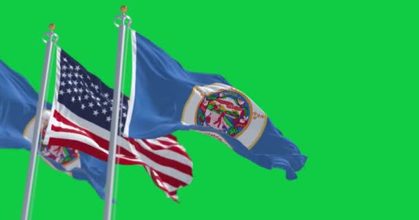 Σημαία Του Τενεσί Κυματίζει Την Αμερικανική Σημαία Απομονωμένη Πράσινο Φόντο — Αρχείο Βίντεο