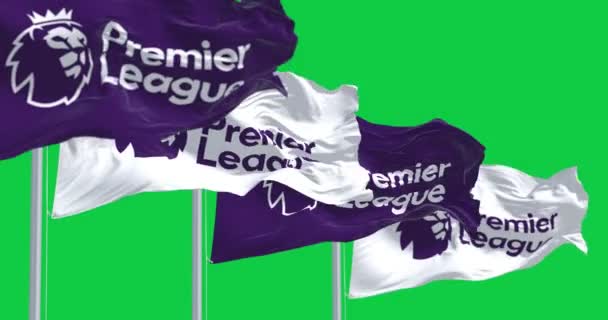 Londra Febbraio 2023 Bandiere Della Premier League Sventolano Isolate Sfondo — Video Stock