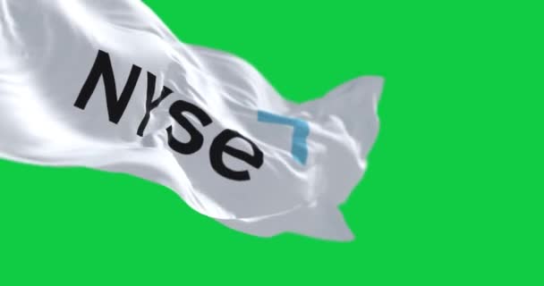 12월 2023년 배경에 고립된 Nyse 플래그 웨이브의 클로즈업 원활한 렌더링 — 비디오