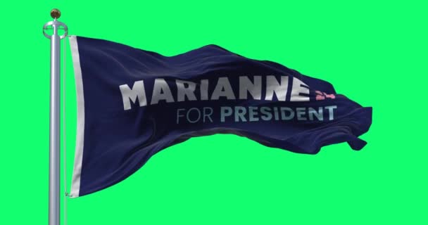 ヒューストン アメリカ 2023 マリアンヌ ウィリアムソン 2024 大統領選挙旗 緑の背景で孤立した シームレス3Dレンダリングアニメーション クロマキー — ストック動画
