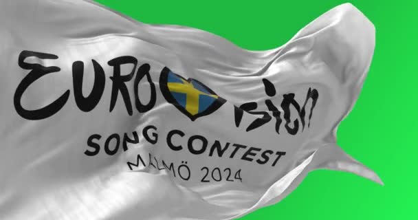 Malmo Października 2023 Zbliżenie Konkursu Piosenki Eurowizji 2024 Falujące Zielonym — Wideo stockowe