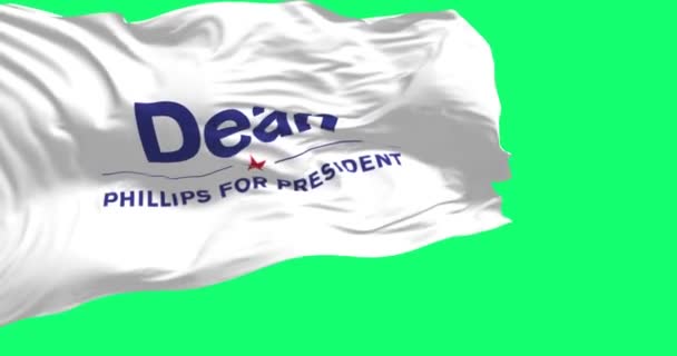Excelsior Oct 2023 Dean Phillips Campaign Flag Waving Isolated Green — 图库视频影像