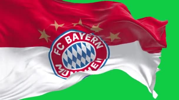 慕尼黑 2024年1月9日 拜仁慕尼黑旗帜在绿色背景下飘扬 无缝3D渲染动画 慢动作回圈绿色屏幕 — 图库视频影像