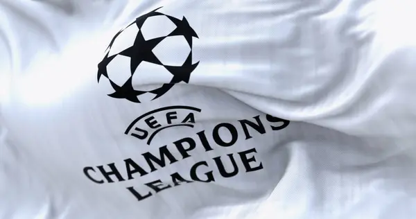 London Mar 2024 Close Uefa Champions League Flag Waving European Stock Photo