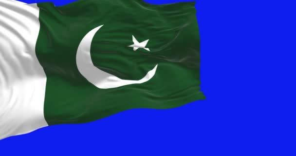 巴基斯坦国旗在蓝色背景下飘扬 无缝3D渲染动画 慢动作回圈蓝色屏风4K — 图库视频影像