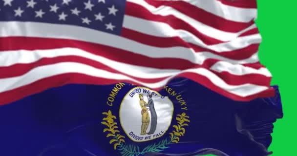 Kentucky State Flag American Flag Waving Isolated Green Background Seamless — Stock Video