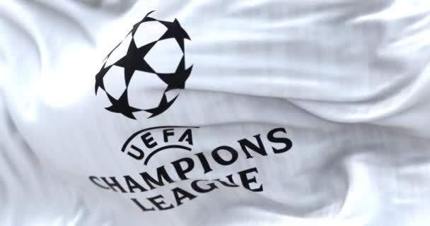 Londres Reino Unido Marzo 2024 Acercamiento Bandera Uefa Champions League — Vídeos de Stock