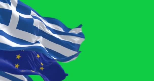 Bandiere Nazionali Della Grecia Che Sventolano Con Bandiera Dell Unione — Video Stock