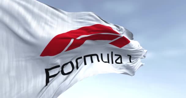 Paříž Února 2024 Detailní Záběr Bílé Vlajky Formule Vlající Jasného — Stock video