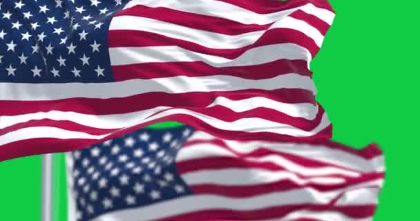 Флаги Соединенных Штатов Америки Размахивают Изолированными Зеленом Фоне Бесшовная Анимация — стоковое видео