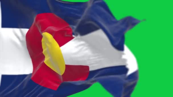 Close Bandeira Estado Colorado Acenando Isolado Fundo Verde Animação Renderização — Vídeo de Stock