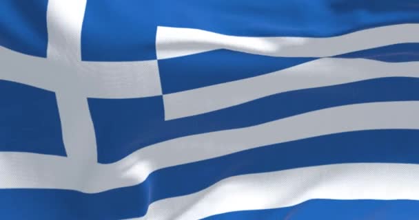Primo Piano Della Bandiera Nazionale Della Grecia Che Sventola Nel — Video Stock