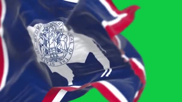 Nahaufnahme Der Wyoming State Flagge Die Isoliert Auf Grünem Hintergrund — Stockvideo