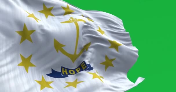 Zbliżenie Flagi Stanu Rhode Island Zielonym Tle Bezproblemowa Animacja Renderowania — Wideo stockowe