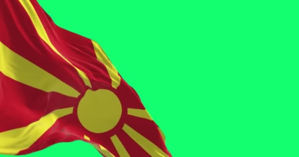Flaga Narodowa Północnej Macedonii Falująca Zielonym Tle Bezproblemowa Animacja Renderowania — Wideo stockowe