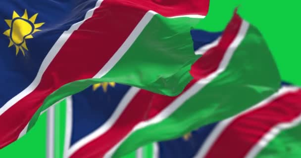Bendera Nasional Namibia Melambai Terisolasi Dengan Latar Belakang Hijau Animasi — Stok Video