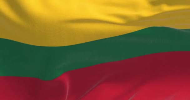 Litván Nemzeti Zászló Közelsége Integetett Sárga Zöld Piros Csíkok Vízszintes — Stock videók