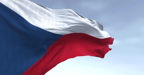 Γκρο Πλαν Της Τσεχικής Δημοκρατίας Εθνική Σημαία Κυματίζει Μια Σαφή — Αρχείο Βίντεο