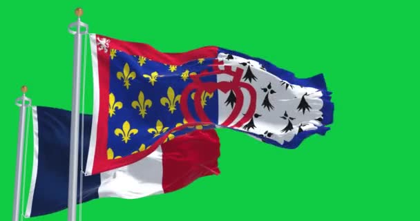 Прапор Pays Loire Французький Регіон Махає Ізольовано Зеленому Тлі Безшовна — стокове відео