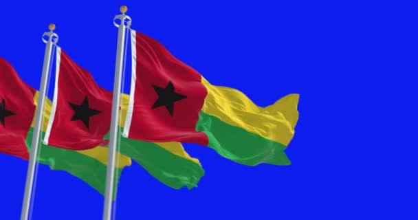 Nationalflaggen Von Guinea Bissau Wehen Vereinzelt Auf Blauem Grund Nahtlose — Stockvideo