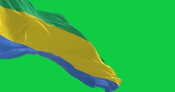 Государственный Флаг Габона Машущий Ветром Изолирован Зеленом Фоне Бесшовная Анимация — стоковое видео