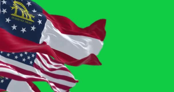 Bandeiras Geórgia Dos Estados Unidos Acenando Isoladas Fundo Verde Animação — Vídeo de Stock