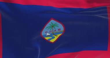 Guam Ulusal Bayrağının rüzgarda dalgalanan yakın çekimi. Amerika Birleşik Devletleri 'nin Batı Pasifik Okyanusu' nun Mikronezya alt bölgesindeki birleşik toprakları. Kusursuz 3 boyutlu animasyon. Yavaş çekim döngüsü