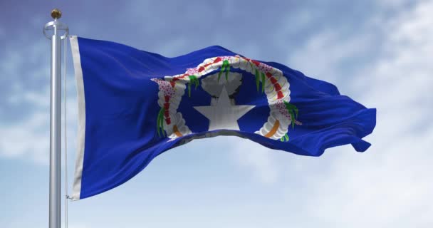 北マリアナ諸島の旗は晴れた日に風を振っている アメリカ合衆国の未編入領域 シームレス3Dレンダリングアニメーション スローモーションループ — ストック動画