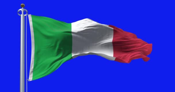 Close National Flag Italy Waving Wind Isolated Blue Background Seamless — Stock Video