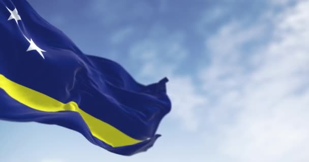 Curacao Bayrağı Açık Havada Rüzgarda Dalgalanıyor Hollanda Krallığı Içindeki Ada — Stok video